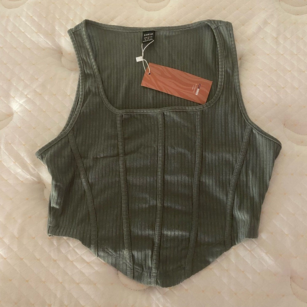 SHEIN Sage Green Ribbed Crop Top